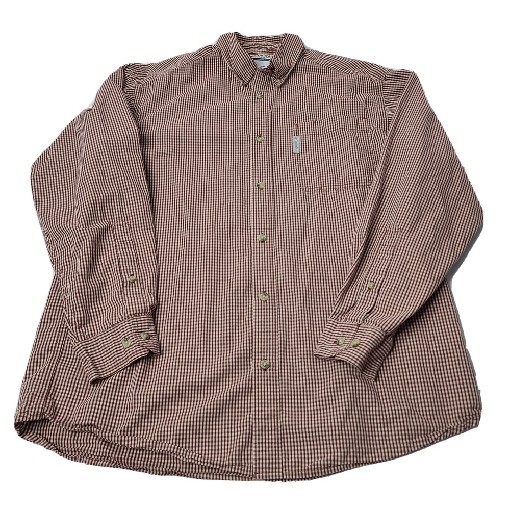 Columbia Men's Medium (M) Plaid Long Sleeve Cotton Red/White Button-Down Shirt